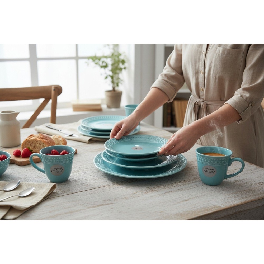 Matceramica Dinnerware Set Unisex OS Turquoise Brand New Beaded Portugal 7pc